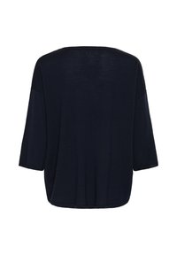 Haut noir uni ample à manches trois-quarts, vu de dos sur fond blanc. Aucun motif ou ornement visible.