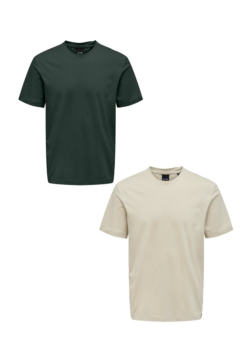 Only & Sons 2ER-PACK RUNDHALS KURZARM - Basic T-shirt - braun grün
