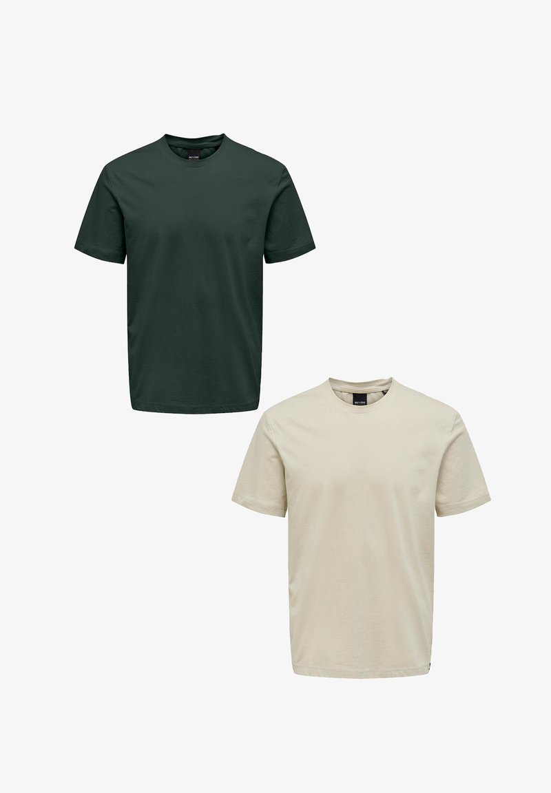 Only & Sons 2ER-PACK RUNDHALS KURZARM - Basic T-shirt - braun grün