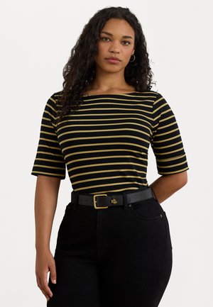 METALLIC STRIPED BOATNECK TEE - Basic póló - black/gold metallic