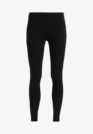 Leggings negros hechos de material elástico, con diseño ajustado y textura suave, con una cinturilla en la parte superior y sin estampados.