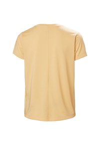 Krátký rukáv tričko z lehké žluté bavlny, s rovný střih a středovým švem na zádech. Jednoduchý design bez vzorů.