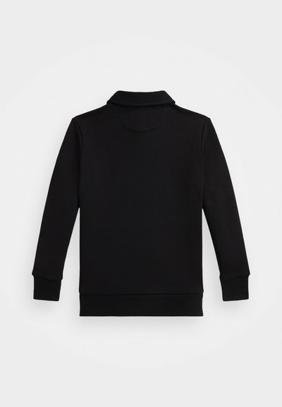 Μαύρη μπλούζα φούτερ με λεία υφή, μακριά μανίκια και άνετη εφαρμογή. Διαθέτει γιακά και ριχτές μανσέτες, σχεδιασμένη για άνεση.