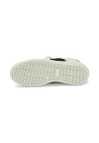 White sneaker sole with textured zigzag pattern, smooth sides, and contrasting black accents. Flexible rubber construction for grip.