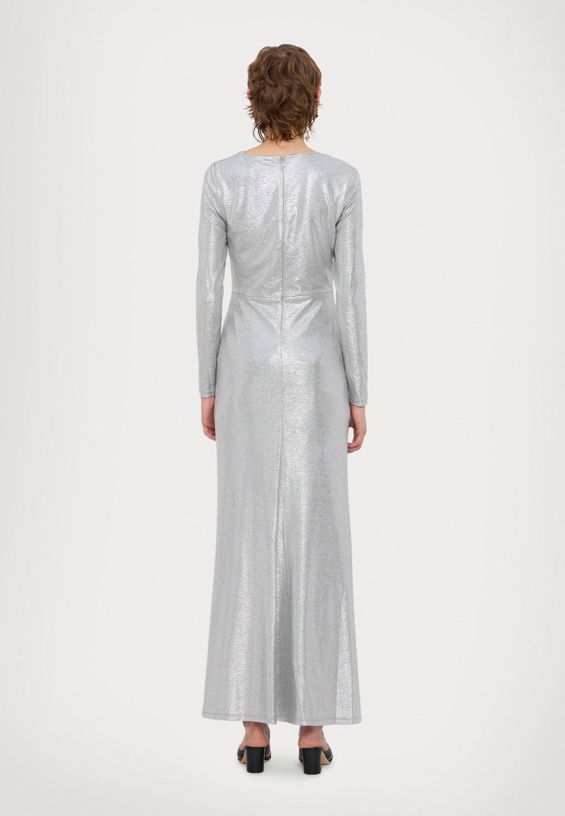 silver ralph lauren dress Lauren Ralph Lauren One-Shoulder Metallic Chiffon Gown Women's 18 Pewter/ Silver