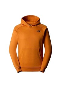 Sudadera de color naranja hecha de una tela suave. Cuenta con un bolsillo tipo canguro en la parte delantera, puños acanalados y un logo en el pecho. Diseño con capucha.