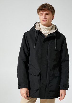 HOODED POCKET PLUSH DETAIL  - Abrigo de invierno - black