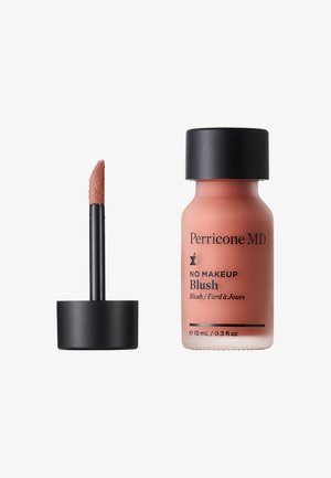 Perricone MD No Makeup Blush in una bottiglia rosa ghiacciata con un tappo nero. L'applicatore presenta una punta affusolata e pelosa per un'applicazione precisa.