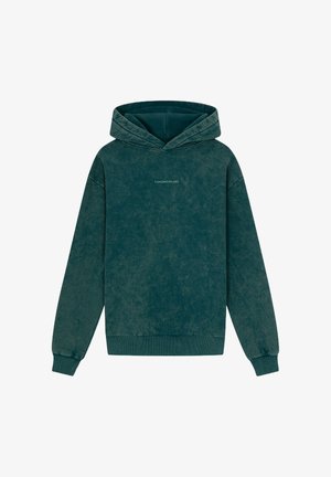 Türkise Kapuzenjacke aus weichem, strukturiertem Stoff mit Kordelzugkapuze. Verfügt über gerippte Bündchen und Saum, mit "TOMORROWLAND" auf der Vorderseite aufgedruckt.