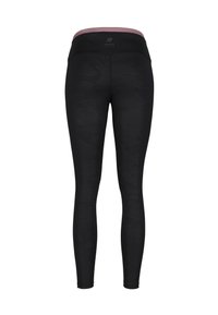 Svarta leggings med en strukturerad mönster, hög elastisk midjeband i mörkrosa och en figurnära design för en strömlinjeformad look.