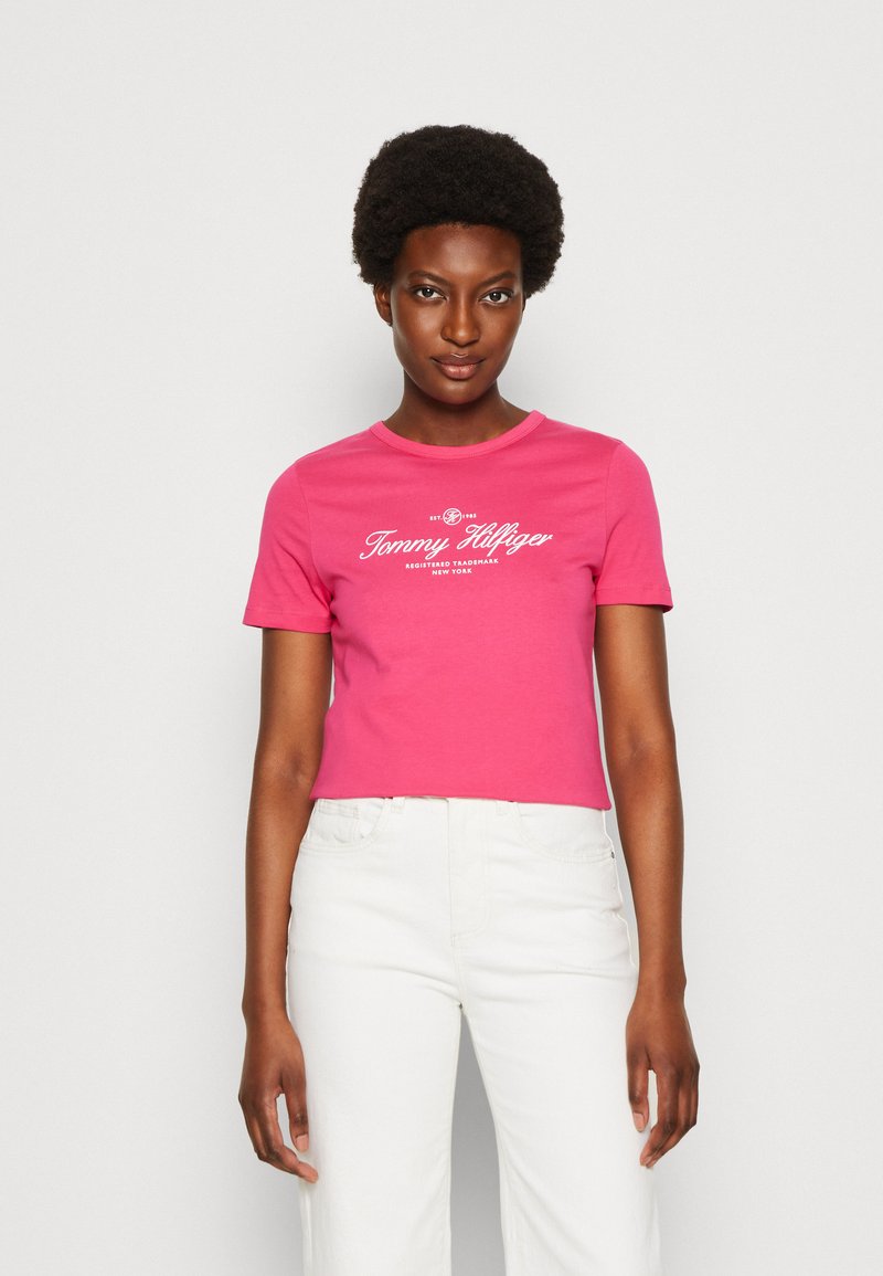 Tommy Hilfiger SLIM SIGNATURE Print Tshirt bright cerise pink/pink