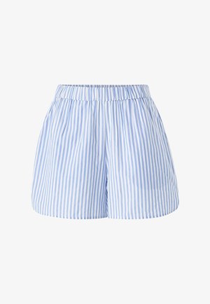 Blauwe en witte gestreepte shorts met een elastische tailleband, lichte stof en een relaxte pasvorm. Bevat verticale strepen en zijzakken.