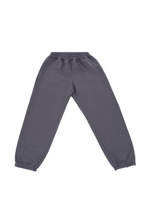 Gray sweatpants with an elastic waistband, cuffed ankles, and side pockets. Made of soft cotton blend material, featuring minimal branding.