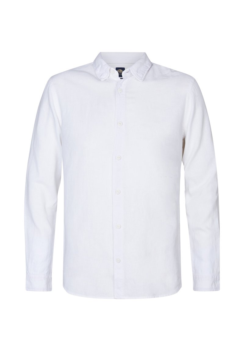 Witte lange mouwen blouse van lichtgewicht stof, met een klassieke kraag, subtiele textuur en een rechte zoom.