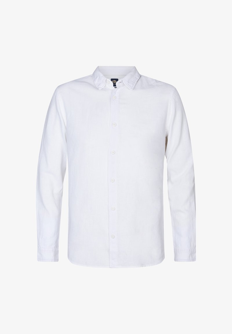 Witte lange mouwen blouse van lichtgewicht stof, met een klassieke kraag, subtiele textuur en een rechte zoom.