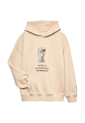 Beige hættetrøje med frontlomme med FIFA World Cup-trofæet og teksten "World Champions FIFA World Cup" på brystet.