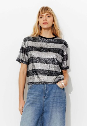 À PAILLETTES - T-shirt imprimé - rayures multicolores