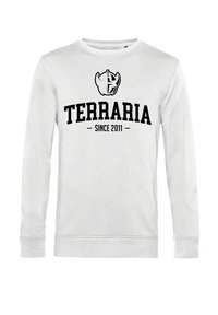 Bílá mikina s dlouhým rukávem s černou grafikou loga a textem "TERRARIA SINCE 2011" v tučném písmu. Hladká textilie.
