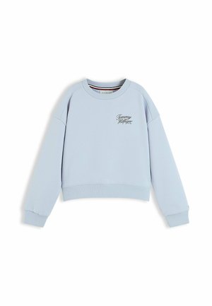 Jasnoniebieska bluza Tommy Hilfiger z długimi rękawami i ściągaczami, z małym logo na lewej piersi.