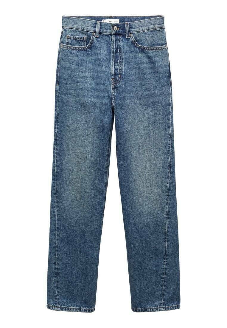 Lichtblauwe denim jeans met een rechte pijp, voorzien van een vijf-pocket ontwerp en een knoopsluiting op de taille.