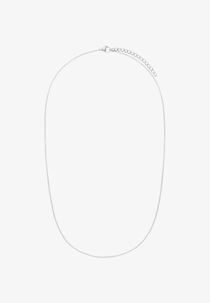 Fijne zilveren ketting met kleine ovale schakels en een verstelbare sluiting aan één uiteinde op een witte achtergrond.