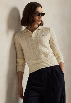 Polo Ralph Lauren CABLE-KNIT WOOL-CASHMERE POLO SWEATER - Πουλόβερ - authentic cream