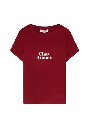 SLIM FIT CON SCRITTA - T-shirt con stampa - rosso scuro