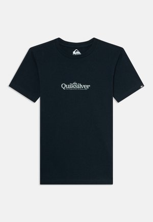 Black short-sleeve crew neck t-shirt with "Quiksilver The Original Surf Co Since 1969" logo in gray centered on the chest.