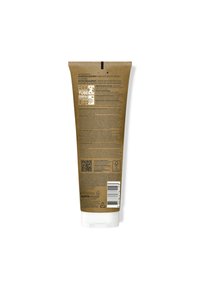 Eco-friendly tube in brown cardboard texture, cylindrical shape; white plastic nozzle; detailed product information printed on back.