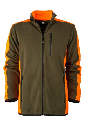 Fleecejacke - dunkeloliv/orange