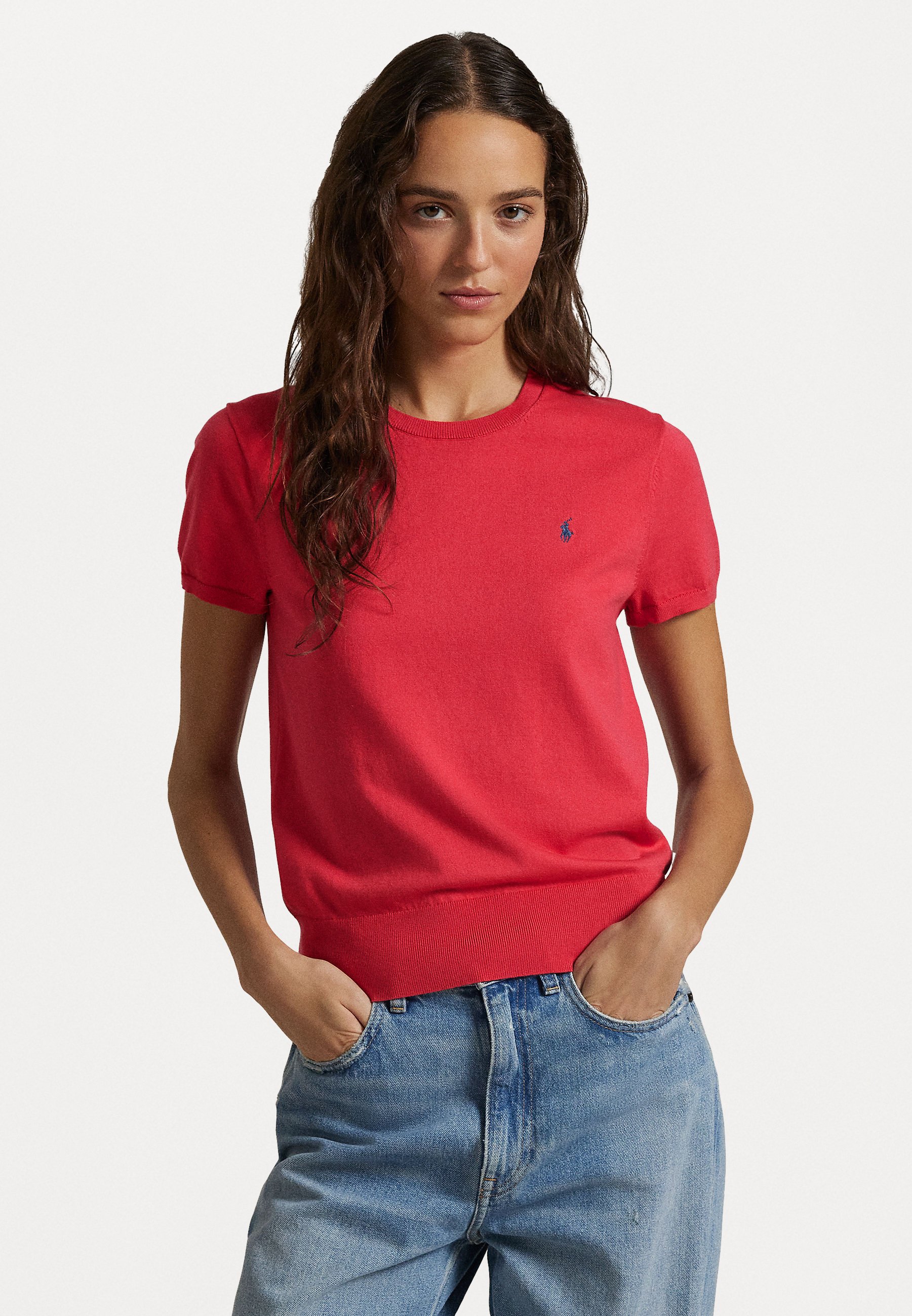 Polo Ralph Lauren Pima Cotton 半袖セーター 赤 ラルフローレン RALPH LAUREN セーター ニット リブ ロゴ ワン