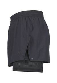 Pantalones cortos deportivos negros con forro de malla interior, que presentan un diseño texturizado y una cintura elástica. Logo visible en el lado inferior.