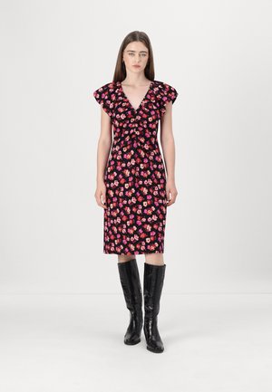 FALL POPPIES RUCHED PONTE DRESS - Juhlamekko - black