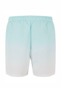 Pánské plavky v modrobílém přechodu s elastickým pasem a mírným středovým švem na zadní straně.