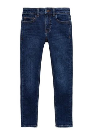 Mørkeblå denimjeans med en lige pasform, der har fem lommer, knaplukning og diskrete sømdetaljer langs sømmene.