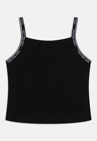 Czarny top na ramiączkach, z cienkimi paskami, z logo Calvin Klein Jeans na ramiączkach. Wykonany z gładkiego, elastycznego materiału.