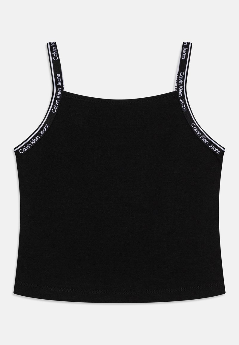Czarny top na ramiączkach, z cienkimi paskami, z logo Calvin Klein Jeans na ramiączkach. Wykonany z gładkiego, elastycznego materiału.