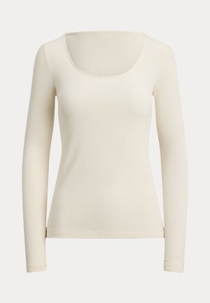 Lauren Ralph Lauren, RIB KNIT LONG SLEEVE SCOOPNECK TEE - Блуза с дълги ръкави - mascarpone cream