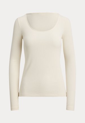 Lauren Ralph Lauren, RIB KNIT LONG SLEEVE SCOOPNECK TEE - Блуза с дълги ръкави - mascarpone cream