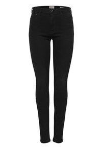 Svarta smala jeans i stretchdenim, med en klassisk design som har en framknapp, fem fickor och minimala metallaccent.