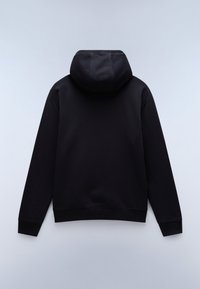 Felpa con cappuccio di colore nero solido, realizzata in morbido tessuto, con tasca a marsupio e polsini a costine. Design semplice, senza loghi visibili.