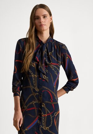 PRINT GEORGETTE TIE-NECK SHIRTDRESS - Rochie tip cămașă - navy