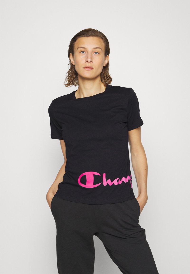 champion-crewneck-t-shirt-print-black-schwarz-zalando-de