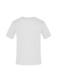 Weißes T-Shirt mit kurzen Ärmeln, aus Baumwolle, mit glatter Textur, Rundhalsausschnitt und ohne sichtbare Muster oder Akzente. Einfaches Design mit geradem Schnitt.