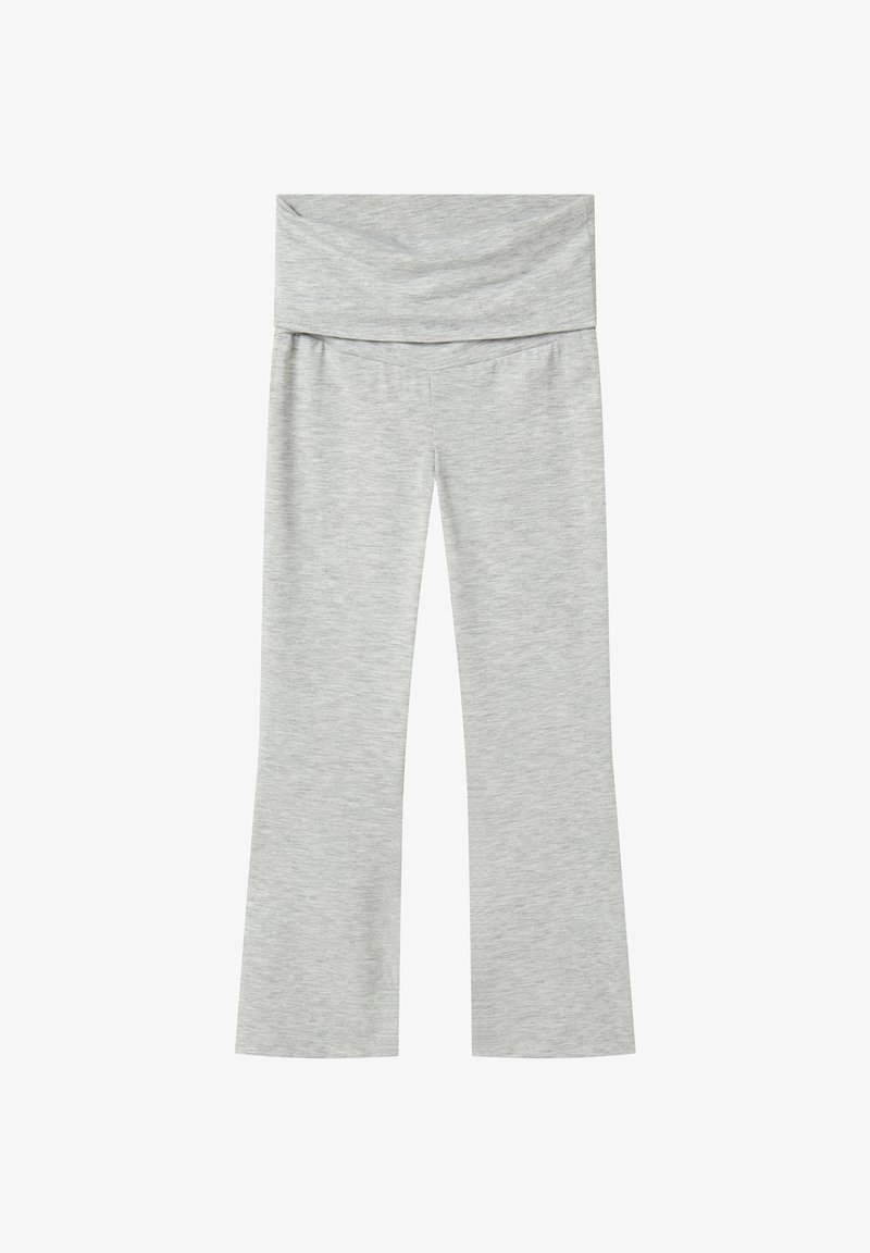 Leggings svasati grigi in tessuto morbido e strutturato. Presentano una fascia larga piegata in vita per il massimo comfort e una silhouette liscia in tutta la lunghezza.