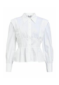 Witte blouse met lange mouwen, een gekraagde hals, knoopsluiting aan de voorkant, een Gathering taille en pofmouwen. Gladde katoenen stof met een peplumdesign.