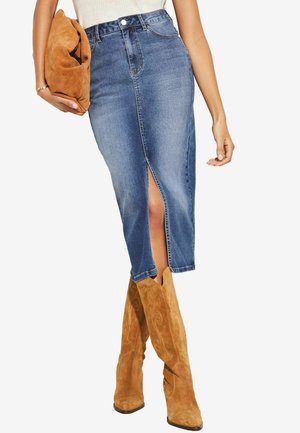HIGH RISE SPLIT FRONT PETITE - Kynähame - blue denim