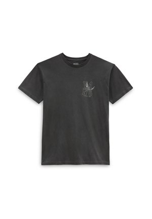 Sort kortærmet Vans T-shirt med et lille Vans-logo og grafik på venstre bryst, ensfarvet design med rund hals.