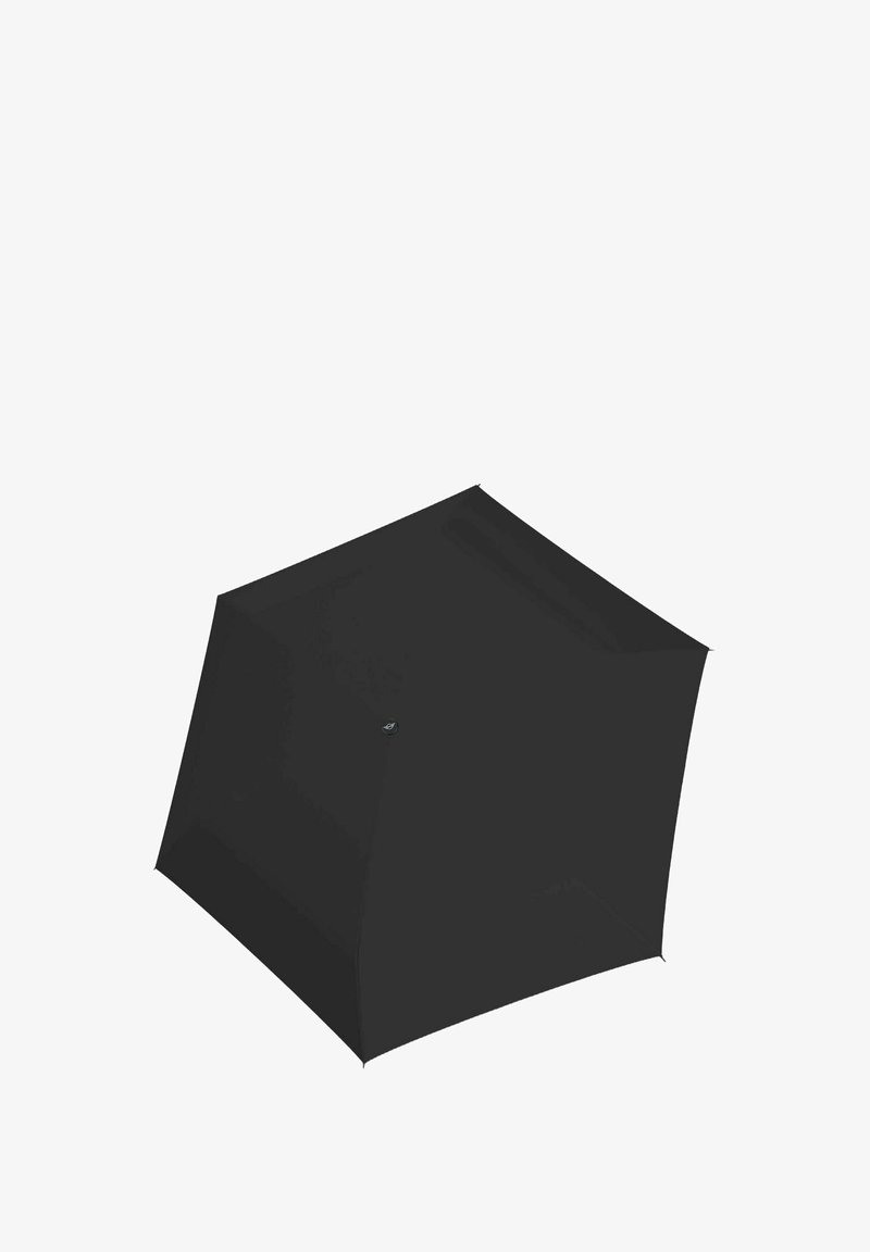 Tenda pop-up nera realizzata in tessuto resistente, caratterizzata da una forma esagonale, superficie liscia e accenti minimali per un facile montaggio e stoccaggio.