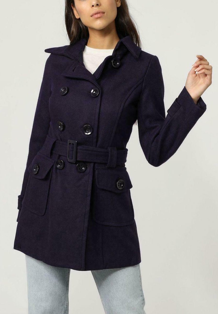 SENSE ABRIGO PAÑO CON SOLAPA Y CINTURON - Gabardina - morado - Zalando.es